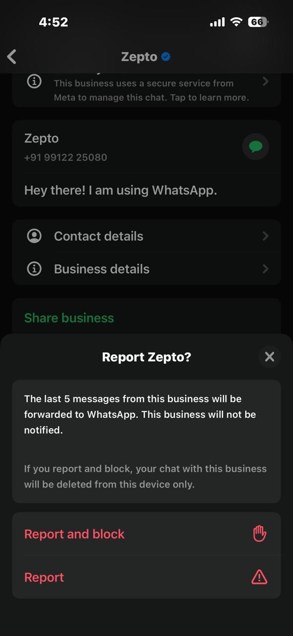 Report and Block Spam Message on WhatsApp