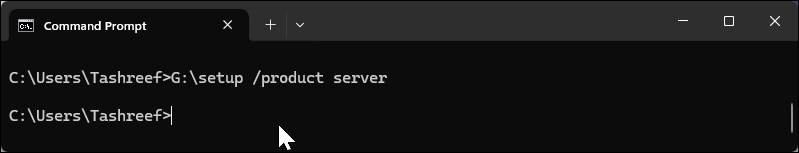 Command Prompt with the setup product server command 