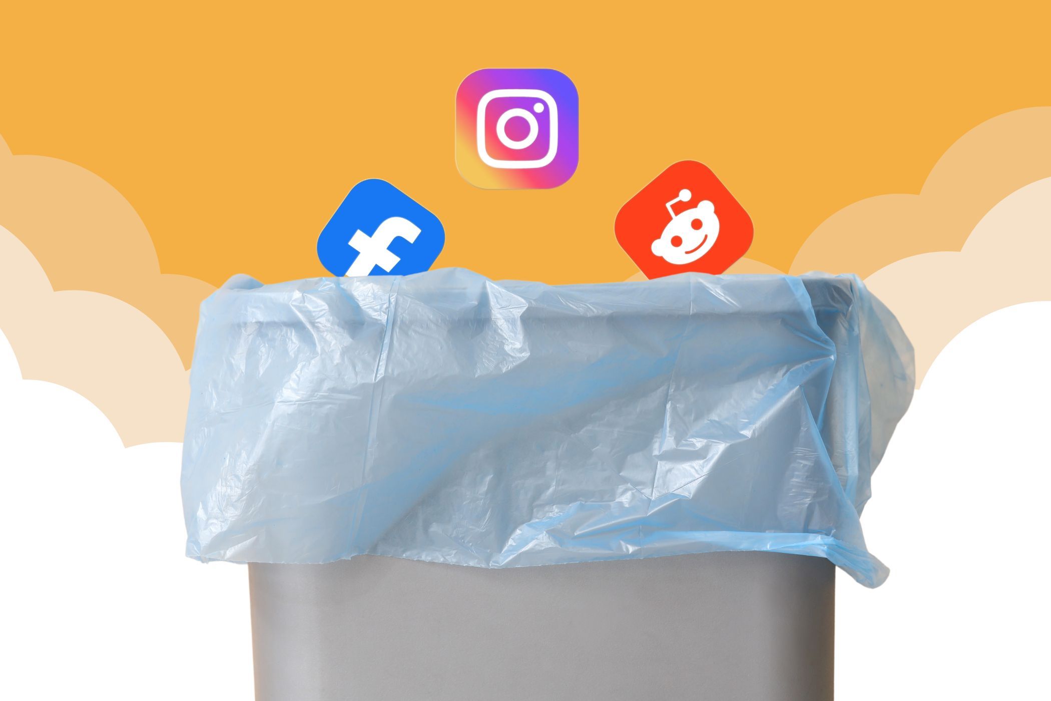 social media icons going into a bin