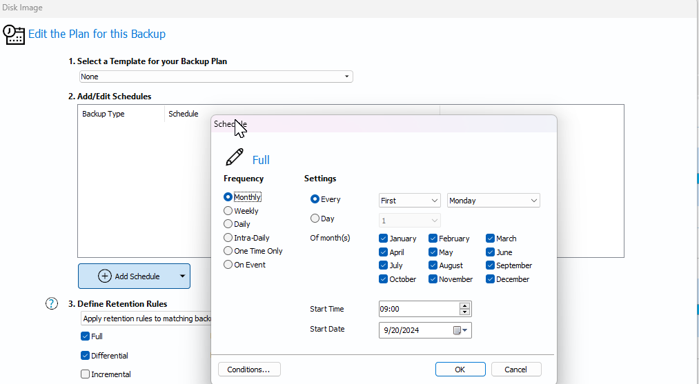 Schedule dialog in Macrium Reflect on Windows 11