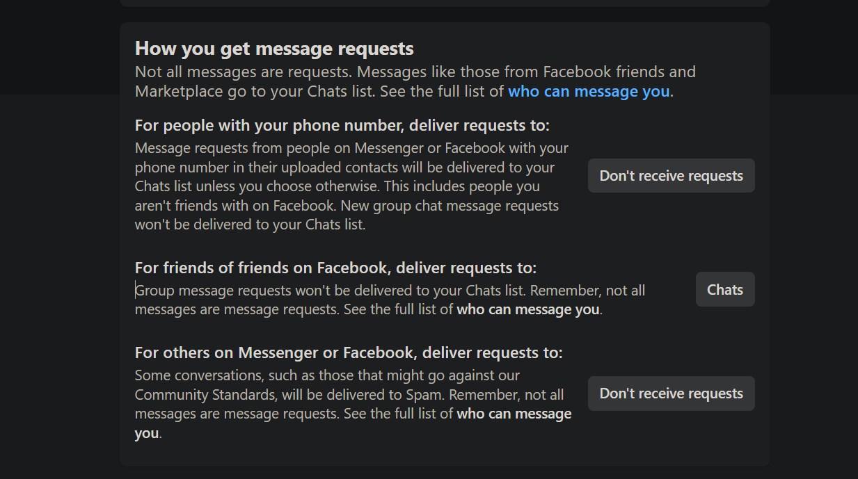 how you get message requests options on Facebook