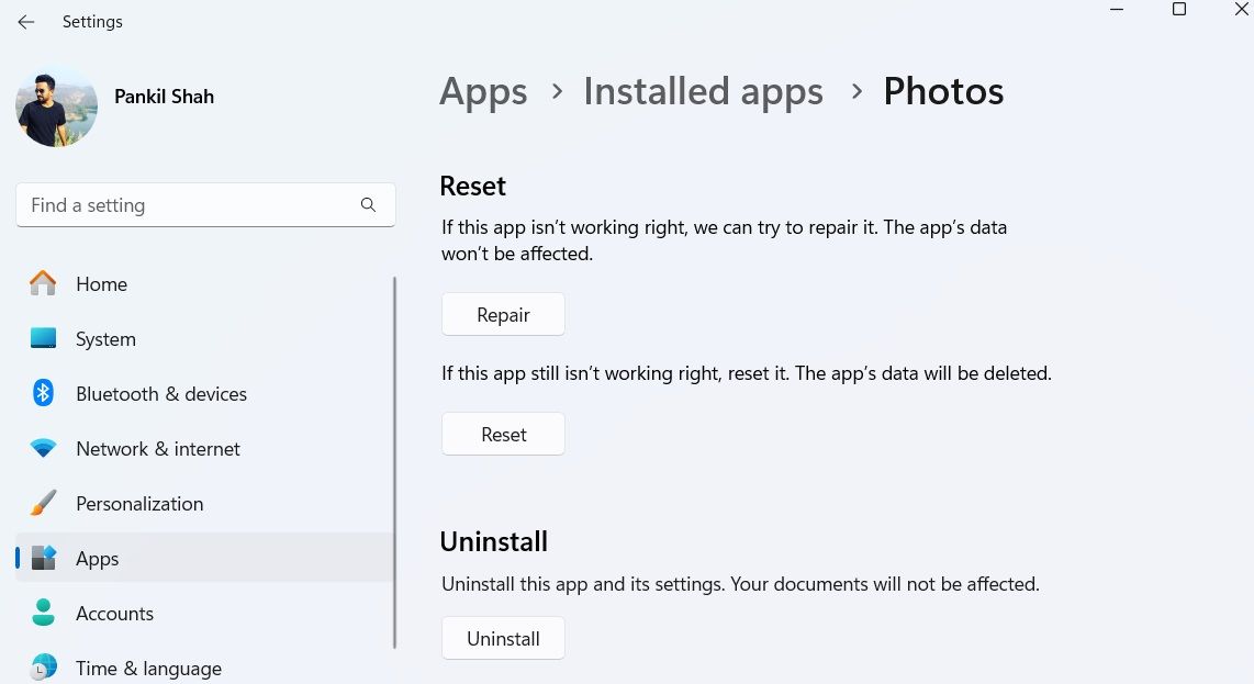 Repair or Reset Photos App on Windows